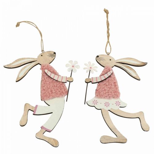 Itens Decoração de parede Coelhinho da Páscoa para pendurar madeira rosa 14×19,5cm 4 un