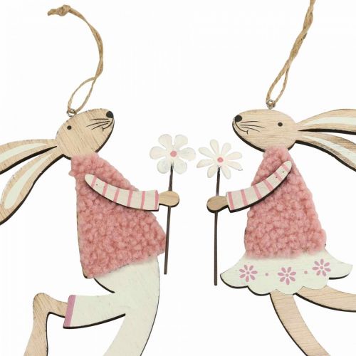 Itens Decoração de parede Coelhinho da Páscoa para pendurar madeira rosa 14×19,5cm 4 un