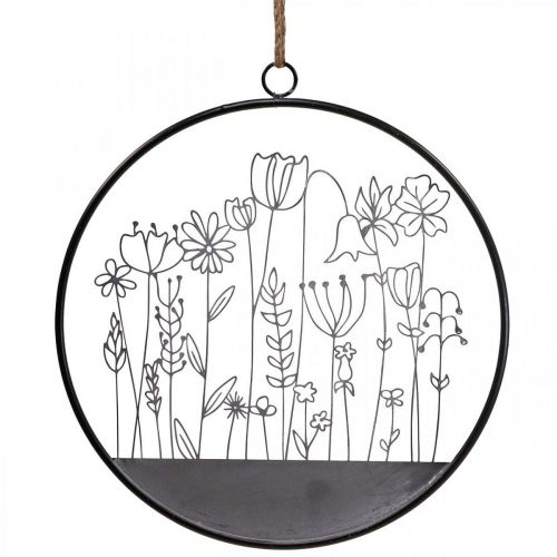 Itens Anel de flores para decoração de parede decoração de verão metal cinza/preto Ø38cm