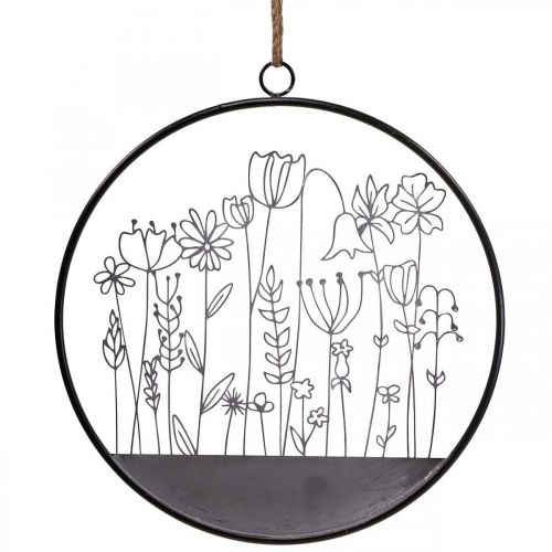 Floristik24 Anel de flores para decoração de parede decoração de verão metal cinza/preto Ø38cm