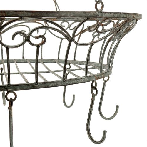 Floristik24 Cesta de metal decorada para pendurar 63 cm cinza-marrom