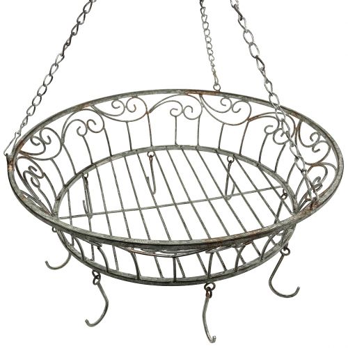 Floristik24 Cesta de metal decorada para pendurar 63 cm cinza-marrom