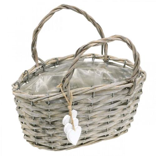 Floristik24 Cesto para plantas com decoração de coração, decoração de casamento, cesto para plantação, estilo campestre H20.5 L23cm