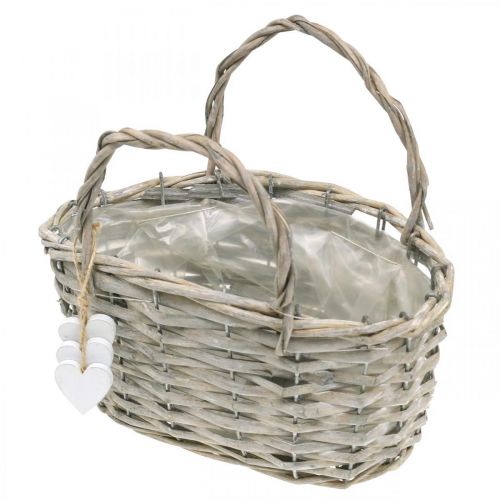 Floristik24 Cesto para plantas com decoração de coração, decoração de casamento, cesto para plantação, estilo campestre H20.5 L23cm