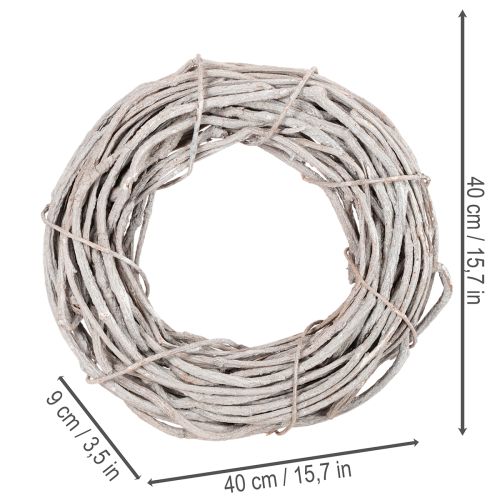 Guirlanda decorativa de salgueiro, feita de ramos pintados de branco, 40 cm | Floristik24.pt