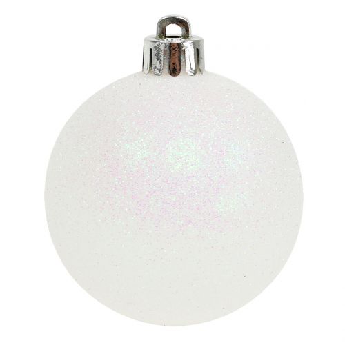 Floristik24 Bola de Natal branca iridescente Ø3,5cm - Ø5,5cm 30pcs