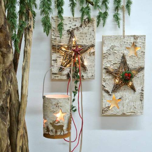 Itens Sinal de Natal em vidoeiro com estrela LED / baterias de 40cm