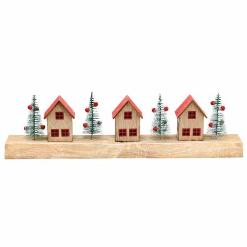 Floristik24 Aldeia natalina com iluminação LED natural, madeira vermelha 40 × 10,5 × 7cm