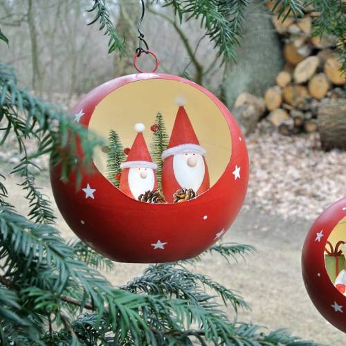 Bola de Natal para pendurar Papai Noel e LED vermelho Ø20cm para baterias