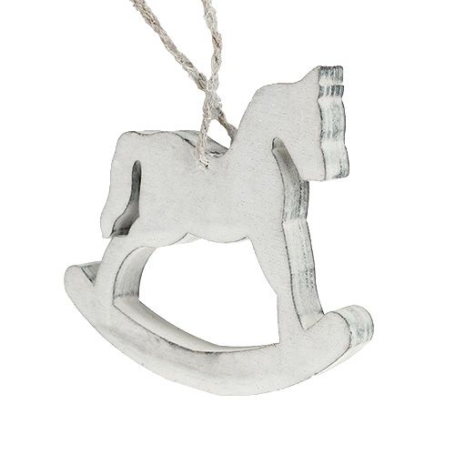 Floristik24 Decoração de Natal cavalo de balanço lavado a branco 12 cm 6 unidades