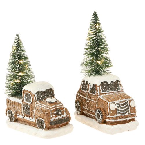 Floristik24 Carro de Natal com árvore de Natal LED em marrom branco 2 peças