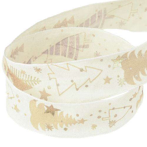 Itens Fita de Natal creme dourado pinheiros 25mm 15m