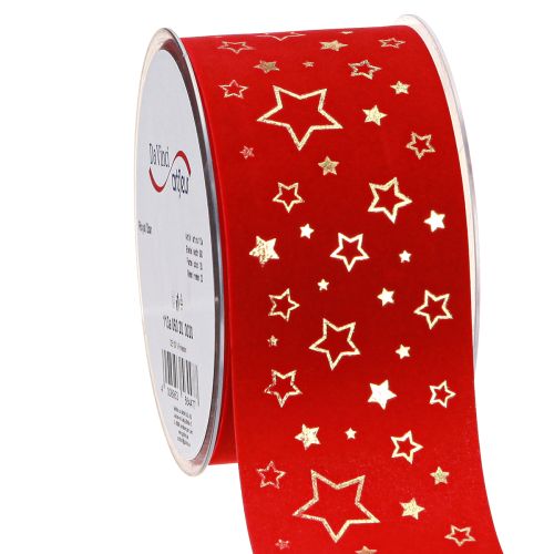 Fita de Natal vermelha com estrelas borda de arame 60mm 20m
