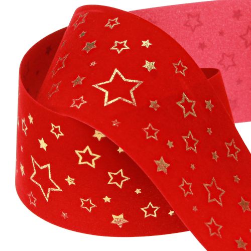 Itens Fita de Natal vermelha com estrelas borda de arame 60mm 20m