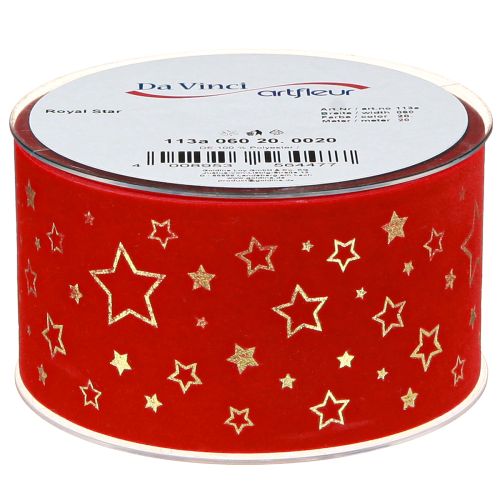 Itens Fita de Natal vermelha com estrelas borda de arame 60mm 20m