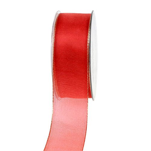 Fita de Natal vermelha com borda dourada, maleável 40mm 20m