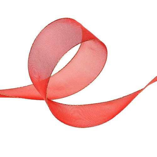 Floristik24 Fita de Natal vermelha com borda dourada, maleável 40mm 20m
