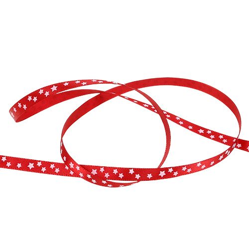 Floristik24 Fita de Natal vermelha com estrelas 6mm 20m