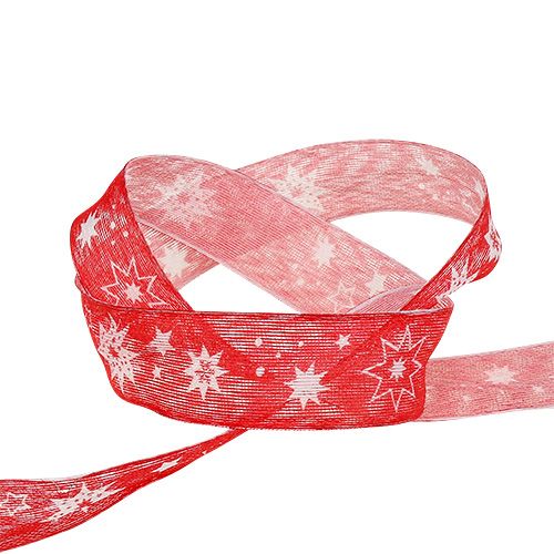Floristik24 Fita de Natal vermelha com padrão de estrela 25mm 20m