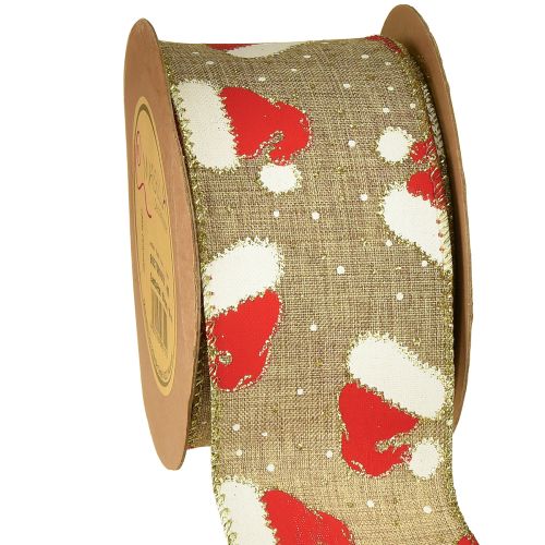 Fita de Natal com gorros de Papai Noel, marrom, 60mm, 10m