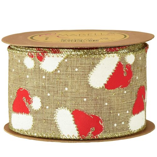 Itens Fita de Natal com gorros de Papai Noel, marrom, 60mm, 10m