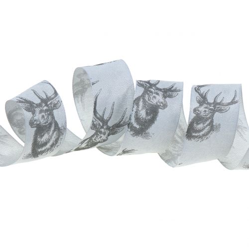 Floristik24 Fita de Natal cinza com motivo de veado 40mm 20m
