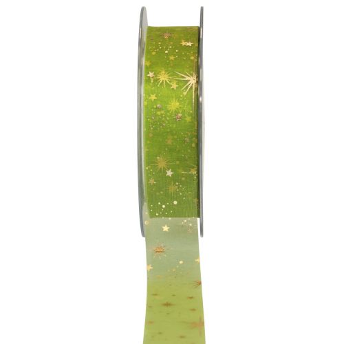 Itens Fita de Natal, fita de organza padrão estrela verde 25mm 25m