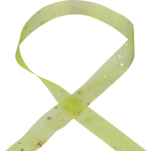 Itens Fita de Natal, fita de organza padrão estrela verde 25mm 25m