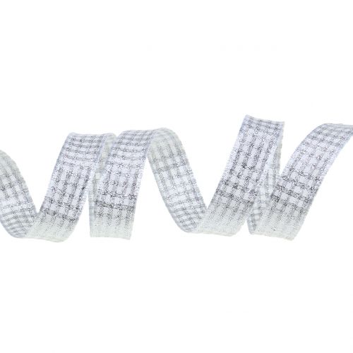 Floristik24 Fita de Natal com fita xadrez branca mica 15mm 20m