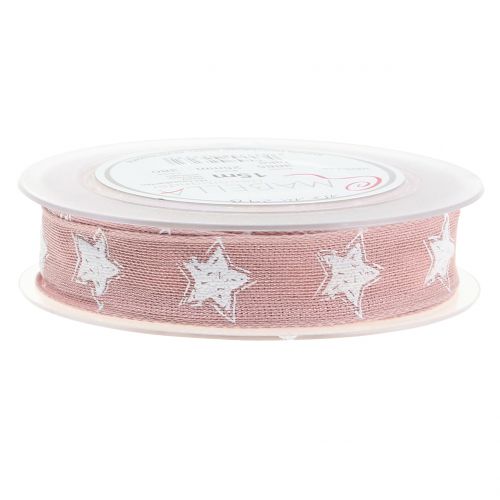 Floristik24 Look de linho com fita de Natal com estrela rosa 25mm 15m