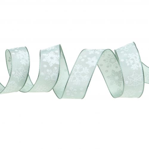 Floristik24 Fita menta de Natal com floco de neve 25mm 20m