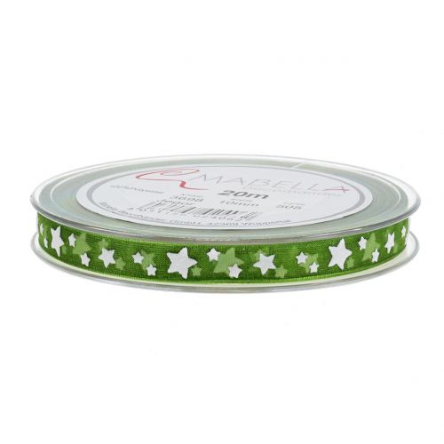 Itens Fita de Natal em organza verde com estrela 10mm 20m
