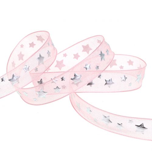 Itens Fita de Natal organza rosa com motivo estrela 15mm 20m