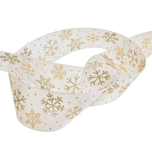 Itens Fita de natal flocos de neve de organza ouro branco 40mm 15m