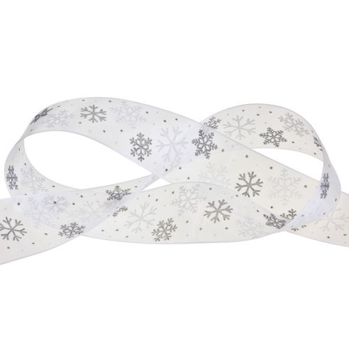 Itens Fita de natal flocos de neve de organza branco cinza 40mm 15m