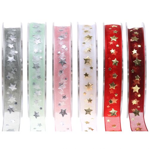 Itens Fita de organza de Natal com motivo de estrela 15mm 20m