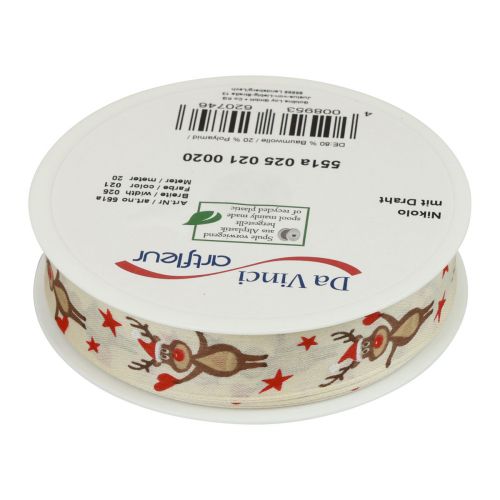 Floristik24 Fita de Natal fita creme de rena para presente Natal 25mm 20m