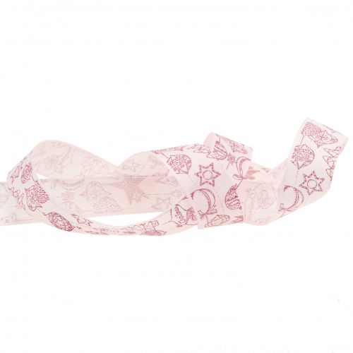 Floristik24 Fita decorativa rosa com motivo de Natal 25mm 18m
