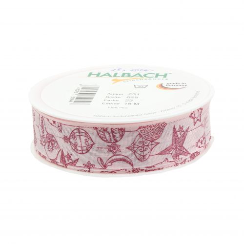 Floristik24 Fita decorativa rosa com motivo de Natal 25mm 18m