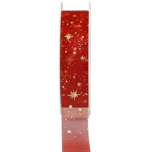 Floristik24 Fita de Natal, organza padrão estrela vermelha 25mm 25m