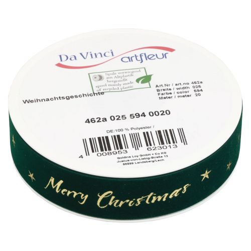 Itens Fita para presente, fita de Natal, fita de veludo Verde Feliz Natal 25mm 20m