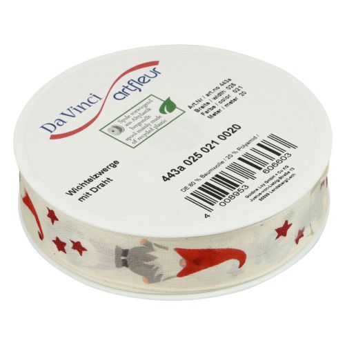 Itens Fita para presente Fita de Natal gnomo creme 25mm 20m