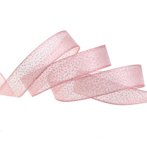 Floristik24 Fita de Natal com mica rosa 25mm 20m