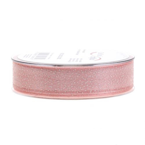 Floristik24 Fita de Natal com mica rosa 25mm 20m