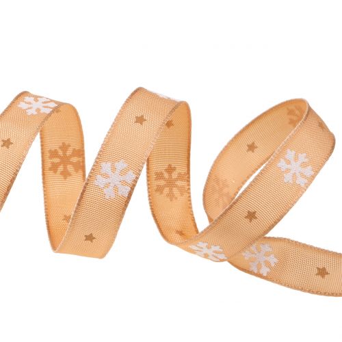 Floristik24 Fita de Natal com floco de neve laranja 15mm 20m