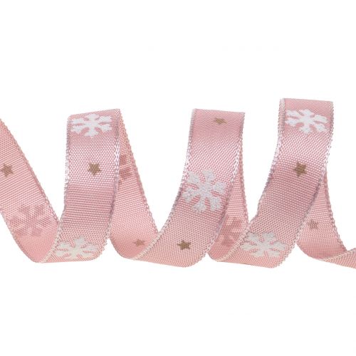 Floristik24 Fita de natal floco de neve rosa 15mm 20m