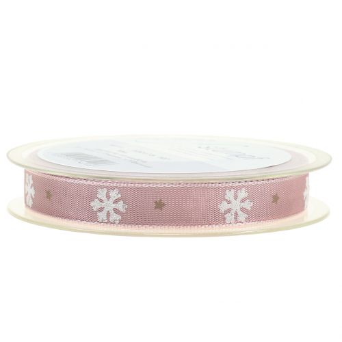 Floristik24 Fita de natal floco de neve rosa 15mm 20m