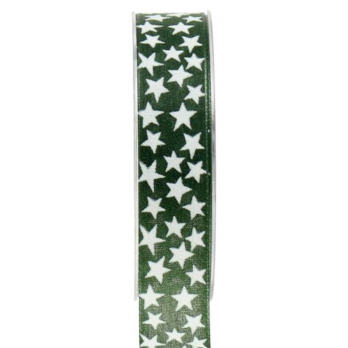 Floristik24 Fita de Natal com estrela verde, branco 25mm 20m