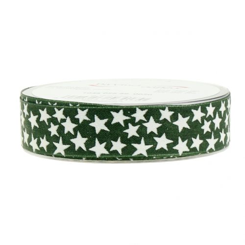 Floristik24 Fita de Natal com estrela verde, branco 25mm 20m