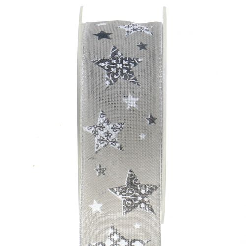 Floristik24 Fita de Natal com motivo de estrela cinza 40mm 20m